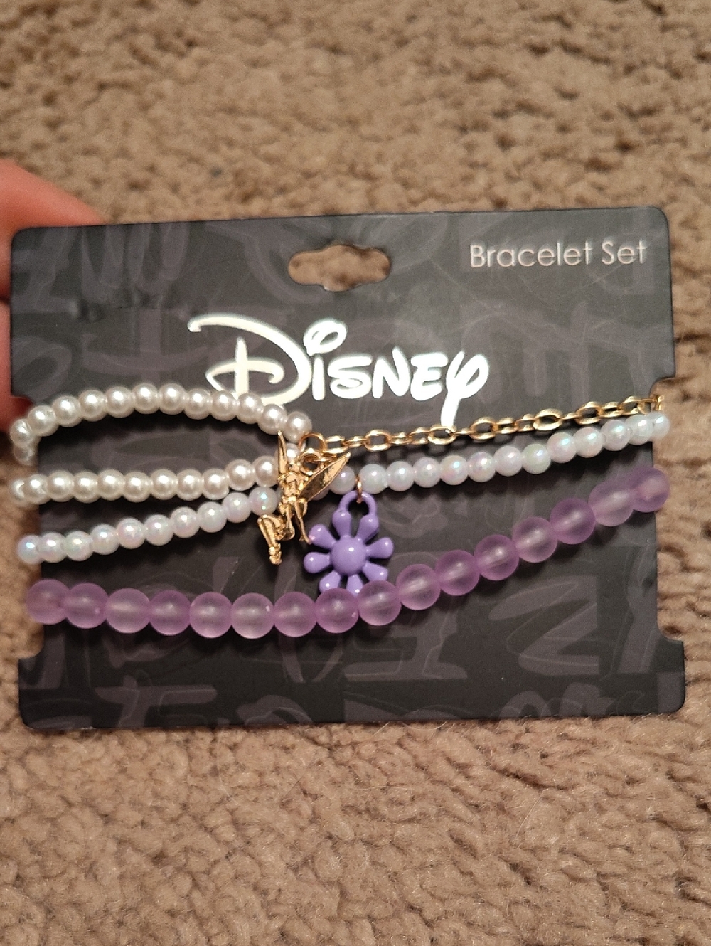 Disney Tinkerbell Lavender & Pearl Layered Bracelet Set